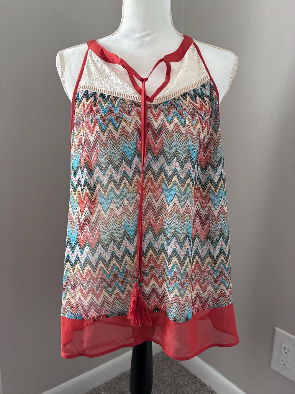 Charming Charlie Coral-Trim Multi Chevron Top